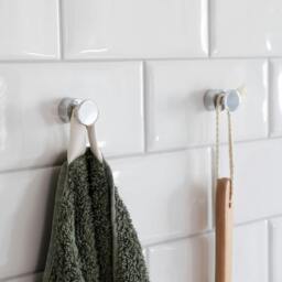 Rackhams Pair of Polished Chrome Towel Hooks (19mm) Wall Mounted Bathroom Storage Round Robe Hooks Clothes Hanger Coat Peg - thumbnail 2