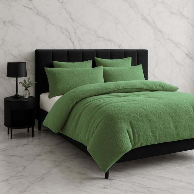 Rackhams Teddy Bear Fleece Duvet Cover & Pillow Case Set - Single - Sage - image 1