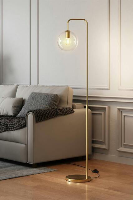 Rackhams Modern Arched Arm Floor Lamp - Gold - One Size - image 1