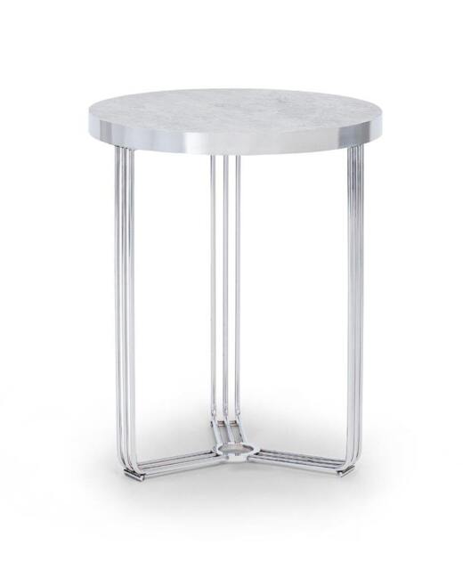 Rackhams Finn Side Tables - Polished Stainless Steel - Light Stone Laminate - image 1