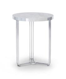 Rackhams Finn Side Tables - Polished Stainless Steel - Light Stone Laminate