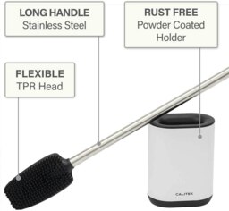 Rackhams Toilet Brush Flexible Silicon Bristles and Brush Head With Handle White - 1 - White - TPR/Stainless Steel - thumbnail 2