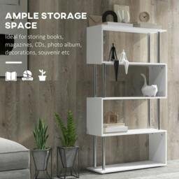 Rackhams S Shape Bookcase, 5 Tiers Bookshelf, Modern Freestanding Storage Shelf for Home Office, Study, Living Room, 80 x 30 x 145cm, White - thumbnail 4