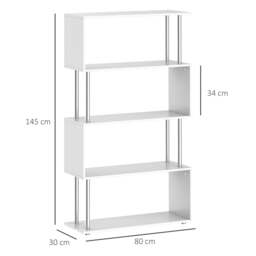Rackhams S Shape Bookcase, 5 Tiers Bookshelf, Modern Freestanding Storage Shelf for Home Office, Study, Living Room, 80 x 30 x 145cm, White - thumbnail 3