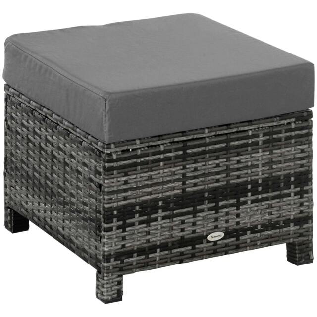 Rackhams Rattan Footstool Wicker Ottoman with Padded Seat Cushion Outdoor Patio Furniture for Garden Poolside Living Room, 50 x 50 x 35 cm, Grey - image 1