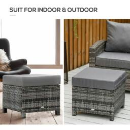 Rackhams Rattan Footstool Wicker Ottoman with Padded Seat Cushion Outdoor Patio Furniture for Garden Poolside Living Room, 50 x 50 x 35 cm, Grey - thumbnail 6