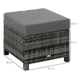 Rackhams Rattan Footstool Wicker Ottoman with Padded Seat Cushion Outdoor Patio Furniture for Garden Poolside Living Room, 50 x 50 x 35 cm, Grey - thumbnail 3