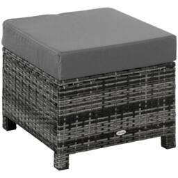 Rackhams Rattan Footstool Wicker Ottoman with Padded Seat Cushion Outdoor Patio Furniture for Garden Poolside Living Room, 50 x 50 x 35 cm, Grey - thumbnail 1