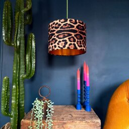 "Rackhams Leopardess Velvet Lampshade with Gold Lining - Ceiling Pendant / Arc Lamp - 45cm diameter x 25cm height (18"" x 10"")" - thumbnail 1