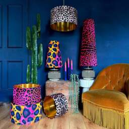 "Rackhams Leopardess Velvet Lampshade with Gold Lining - Ceiling Pendant / Arc Lamp - 45cm diameter x 25cm height (18"" x 10"")" - thumbnail 2