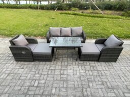 Rackhams Garden Furniture Sets 7 Seater Rattan Furniture Manual Wicker Patio Sofa Patio Conversation Set with 2 Big Footstool Dark Grey Mixed - thumbnail 1