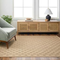 Rackhams Mirage-Cottage Tan Brown Checkered Fringe In- & Outdoor Jute-Look Rug - 80 x 220 cm - thumbnail 2