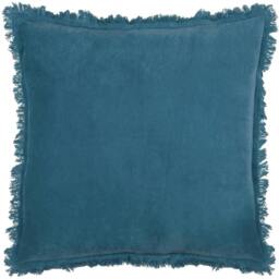 Rackhams Gracie Fringed Velvet Cushion Cover - Ink Blue - 45cm x 45cm - Ink Blue - 100% Cotton