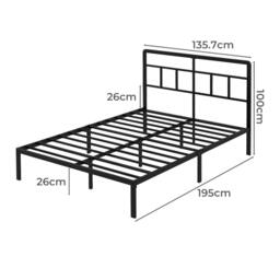 Rackhams Double Bed Frame Metal Platform with Headboard Heavy Duty 4FT6 Black - thumbnail 3