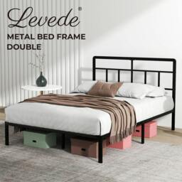 Rackhams Double Bed Frame Metal Platform with Headboard Heavy Duty 4FT6 Black - thumbnail 2