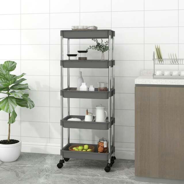 Rackhams 5-Tier Kitchen Trolley Grey 42x29x128 cm Iron and ABS - image 1