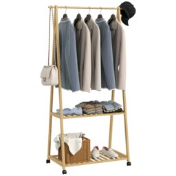 Rackhams Bamboo Clothes Rail Rack with 2 Storage Shelves, Natural - thumbnail 2