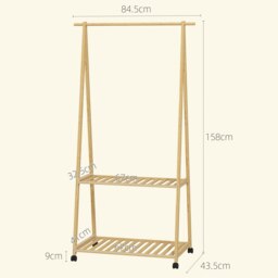 Rackhams Bamboo Clothes Rail Rack with 2 Storage Shelves, Natural - thumbnail 3