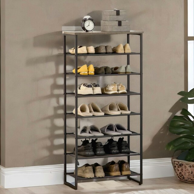 Rackhams 8-Tier Industrial Vertical Shoe Rack With Mesh Shelves Grey - image 1