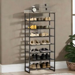 Rackhams 8-Tier Industrial Vertical Shoe Rack With Mesh Shelves Grey