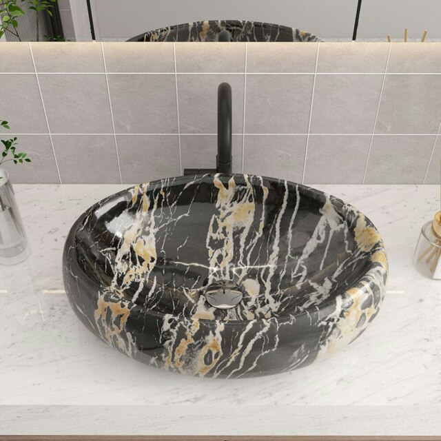 Rackhams 48cm W Ceramics Bathroom Sink Oval Vessel Sink with Drain Stopper - image 1