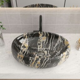 Rackhams 48cm W Ceramics Bathroom Sink Oval Vessel Sink with Drain Stopper - thumbnail 1