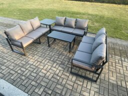 Rackhams Aluminium 9 Seater Outdoor Garden Furniture Set Lounge Sofa Oblong Coffee Table Side Table Sets with Cushions Dark Grey - thumbnail 2