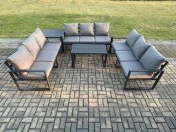 Rackhams Aluminium 9 Seater Outdoor Garden Furniture Set Lounge Sofa Oblong Coffee Table Side Table Sets with Cushions Dark Grey - thumbnail 1