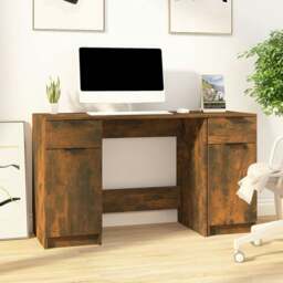 Rackhams Desk with Side Cabinet Smoked Oak Engineered Wood - Brown - Engineered wood