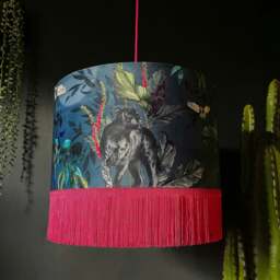 "Rackhams Handmade Fringed Velvet Lampshade with Gold Lining in Smoke - Ceiling Pendant / Arc Lamp - 40cm diameter x 25cm Height (16"" x 10"")" - thumbnail 3