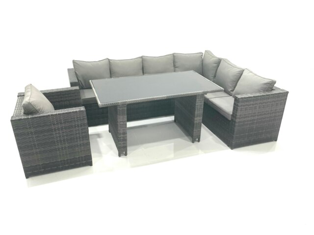 Rackhams Lounge Rattan Corner Sofa Set Outdoor Garden Furniture Rectangular Dining Table Chair - image 1