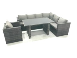 Rackhams Lounge Rattan Corner Sofa Set Outdoor Garden Furniture Rectangular Dining Table Chair - thumbnail 1