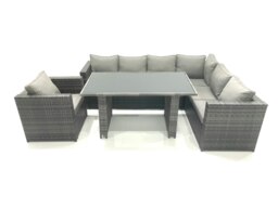 Rackhams Lounge Rattan Corner Sofa Set Outdoor Garden Furniture Rectangular Dining Table Chair - thumbnail 2