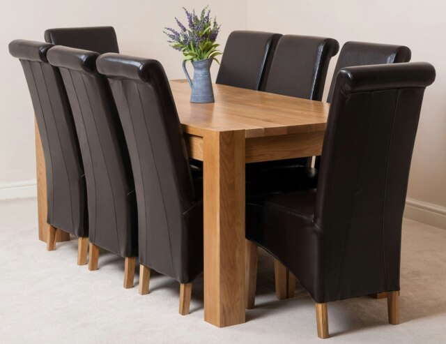 Rackhams Kuba Large Oak Dining Table with Montana Leather Chairs - 8 chairs - Brown - image 1
