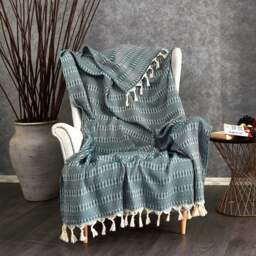 Rackhams Nora Cotton Reversible Throw Blanket - Royal Blue - thumbnail 5
