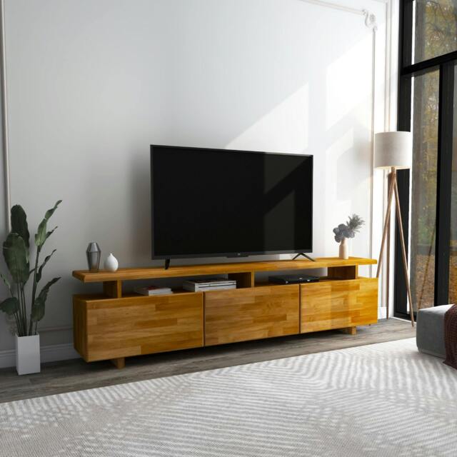 Rackhams Magnus Solid Pine Wood Handmade TV Stand and Entertainment Center for Living Room - Oak