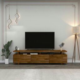 Rackhams Magnus Solid Pine Wood Handmade TV Stand and Entertainment Center for Living Room - Oak - thumbnail 2