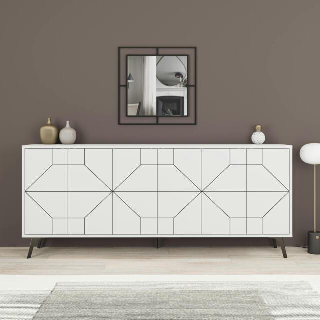 Rackhams Dune Gold Marble Effect Geometric 6 Door Sideboard with Metal Legs (W) 181cm - White - image 1