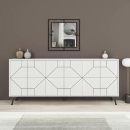 Rackhams Dune Gold Marble Effect Geometric 6 Door Sideboard with Metal Legs (W) 181cm - White - thumbnail 1