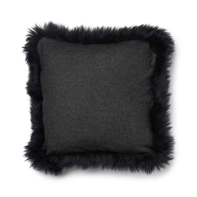 Rackhams Wool Cushion - Long Wool Trim - 52x52 cm - Charcoal/Black - 52x52 cm - image 1