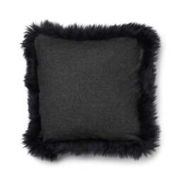 Rackhams Wool Cushion - Long Wool Trim  - 52x52 cm - Charcoal/Black - 52x52 cm - thumbnail 1