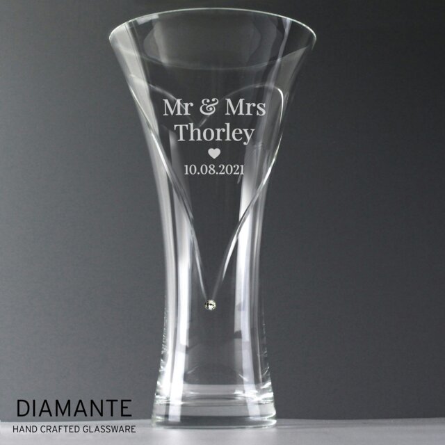 Rackhams Personalised Mr & Mrs Large Hand Cut Diamante Heart Vase - image 1