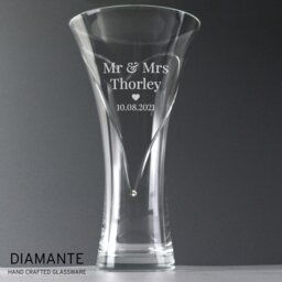 Rackhams Personalised Mr & Mrs Large Hand Cut Diamante Heart Vase