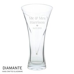 Rackhams Personalised Mr & Mrs Large Hand Cut Diamante Heart Vase - thumbnail 2
