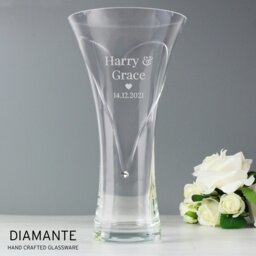 Rackhams Personalised Mr & Mrs Large Hand Cut Diamante Heart Vase - thumbnail 4