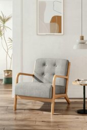 Rackhams Grey Solid Wooden Frame Upholstered Tufted Armchair - Grey - thumbnail 2
