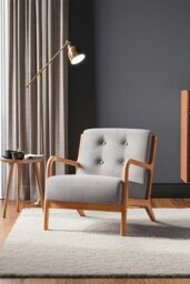 Rackhams Grey Solid Wooden Frame Upholstered Tufted Armchair - Grey - thumbnail 4
