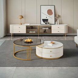 Rackhams Berlinda Nesting Coffee Table Set, White & Gold