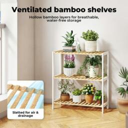 Rackhams Bamboo Storage Shelf 3-Tier  Organiser Shelving Unit Stand Shoe Rack - thumbnail 6