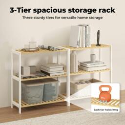Rackhams Bamboo Storage Shelf 3-Tier  Organiser Shelving Unit Stand Shoe Rack - thumbnail 4